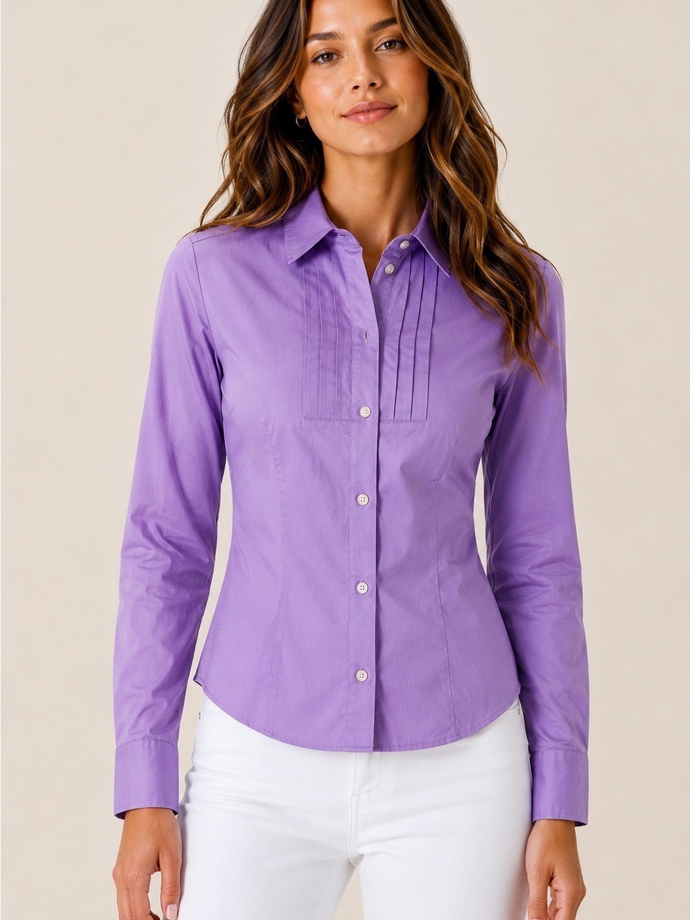 Banana Republic Lavender Button Front Pintuck Shirt Small
